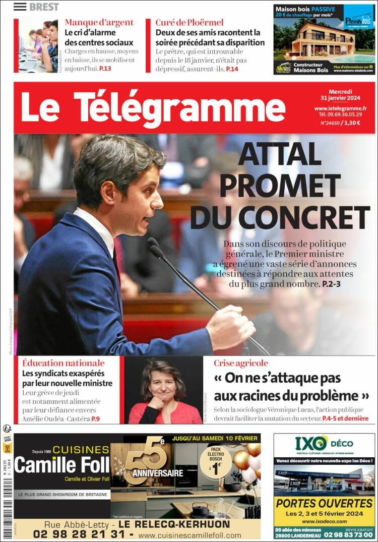 Portada de Télégramme (Francia)