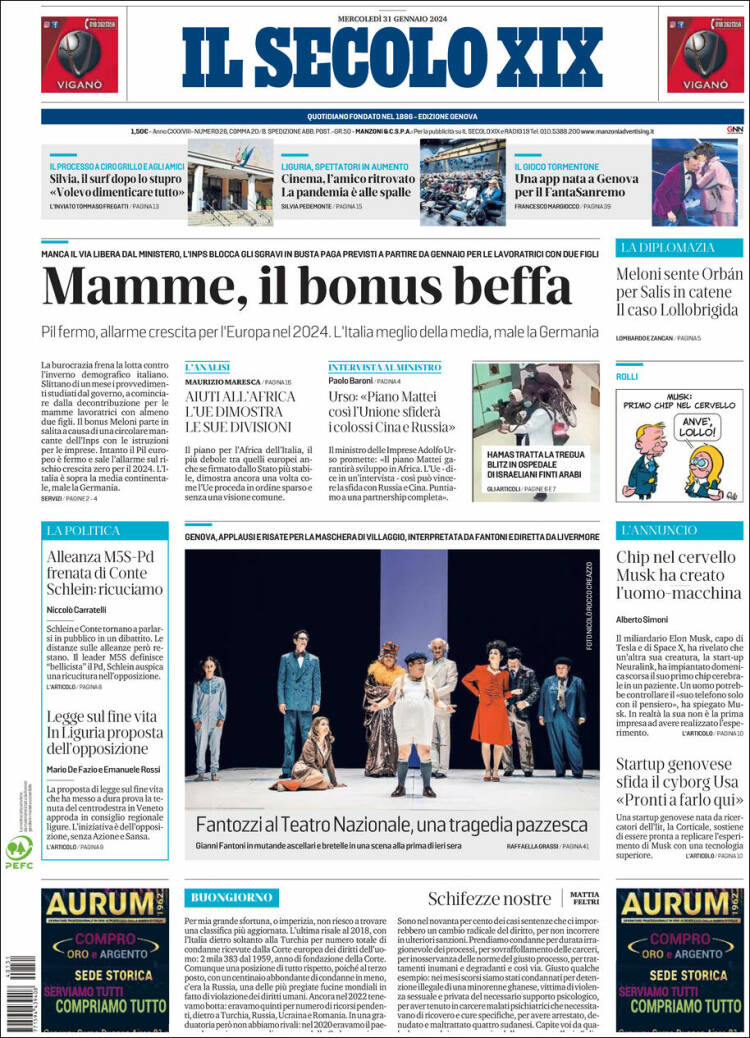 Portada de Il Secolo XIX (Italia)