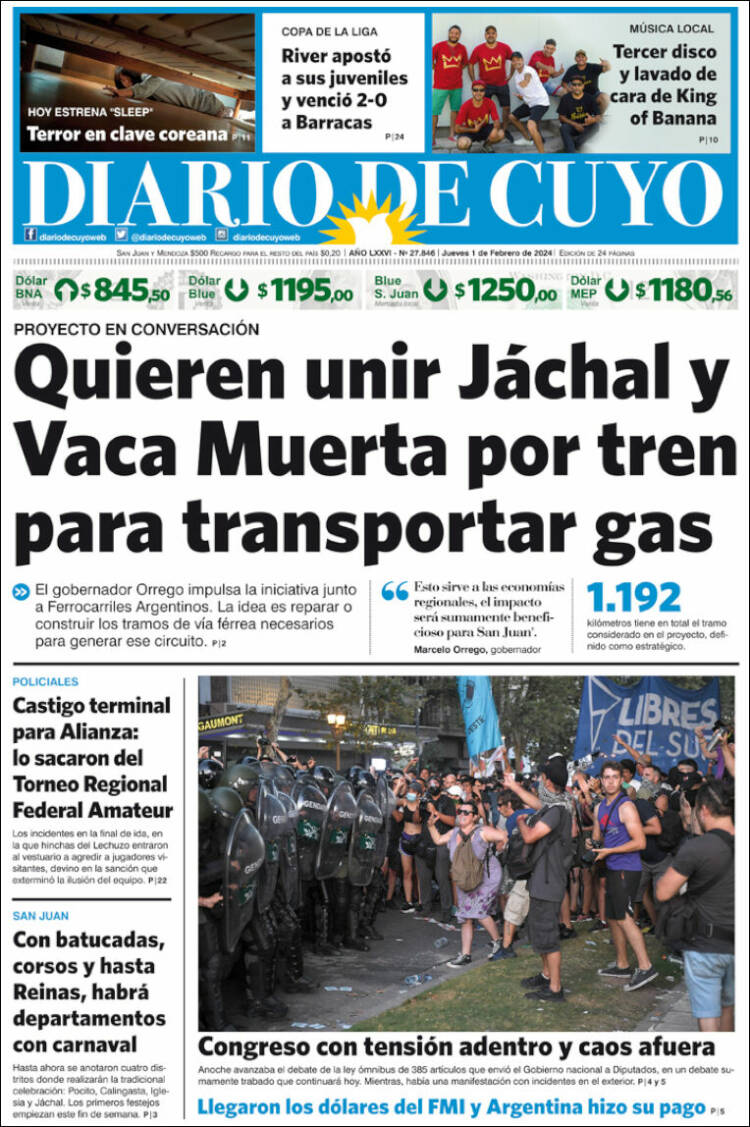 Portada de Diario de Cuyo (Argentina)