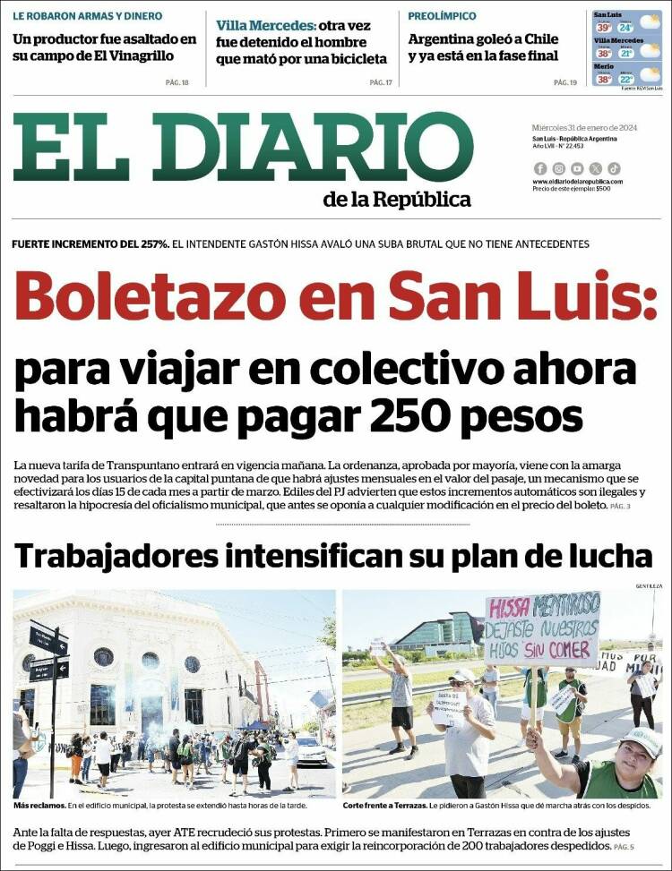 Portada de Diario de la República (Argentina)