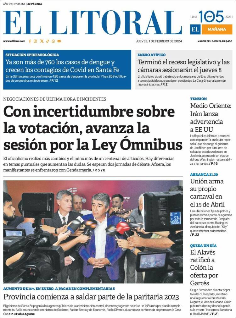 Portada de Diario El Litoral (Argentina)
