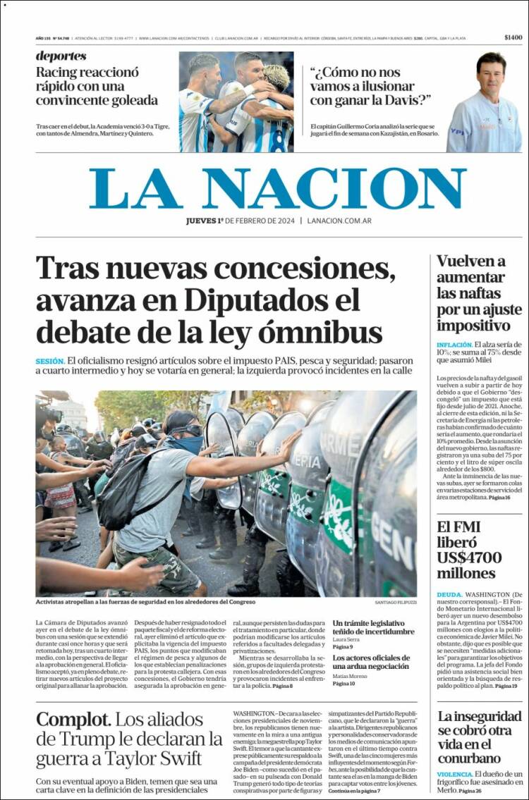 Portada de La Nación (Argentina)