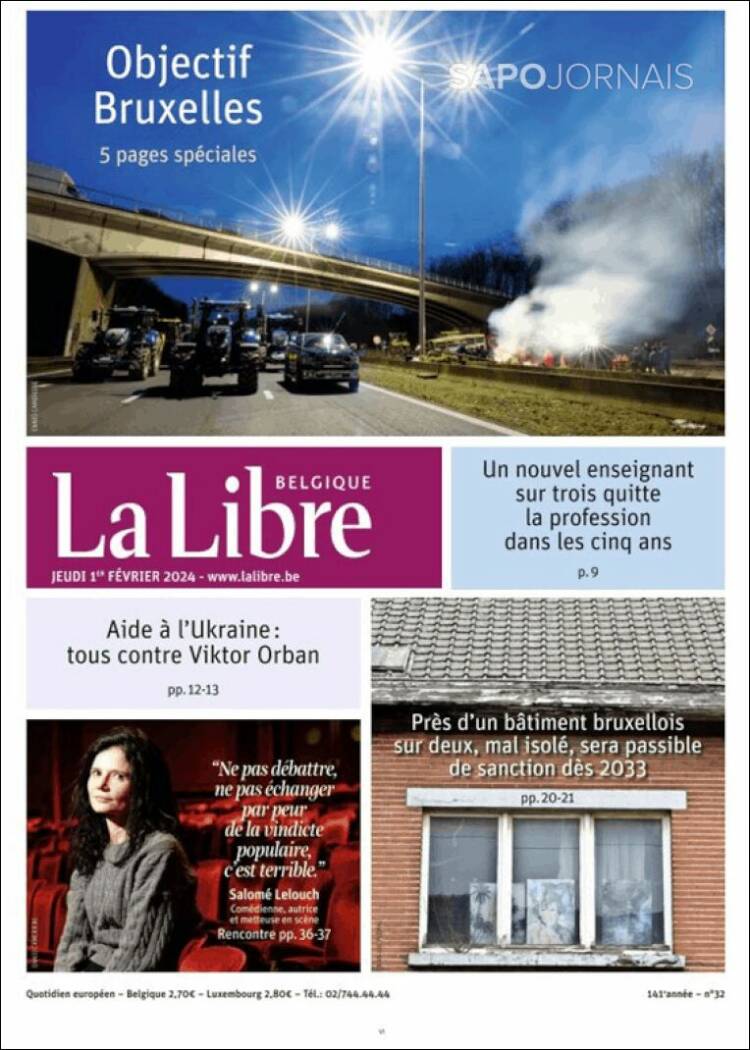 Portada de La Libre.be (B&eacute;lgica)