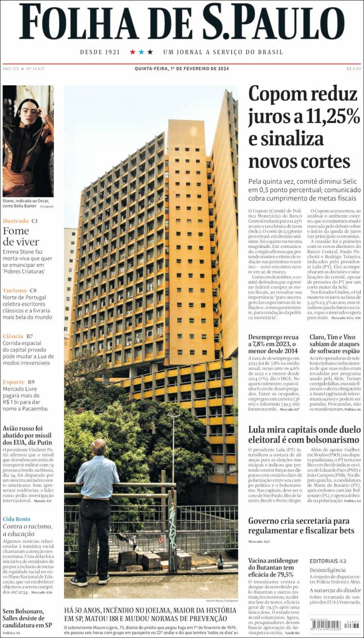 Portada de Folha de São Paulo (Brasil)