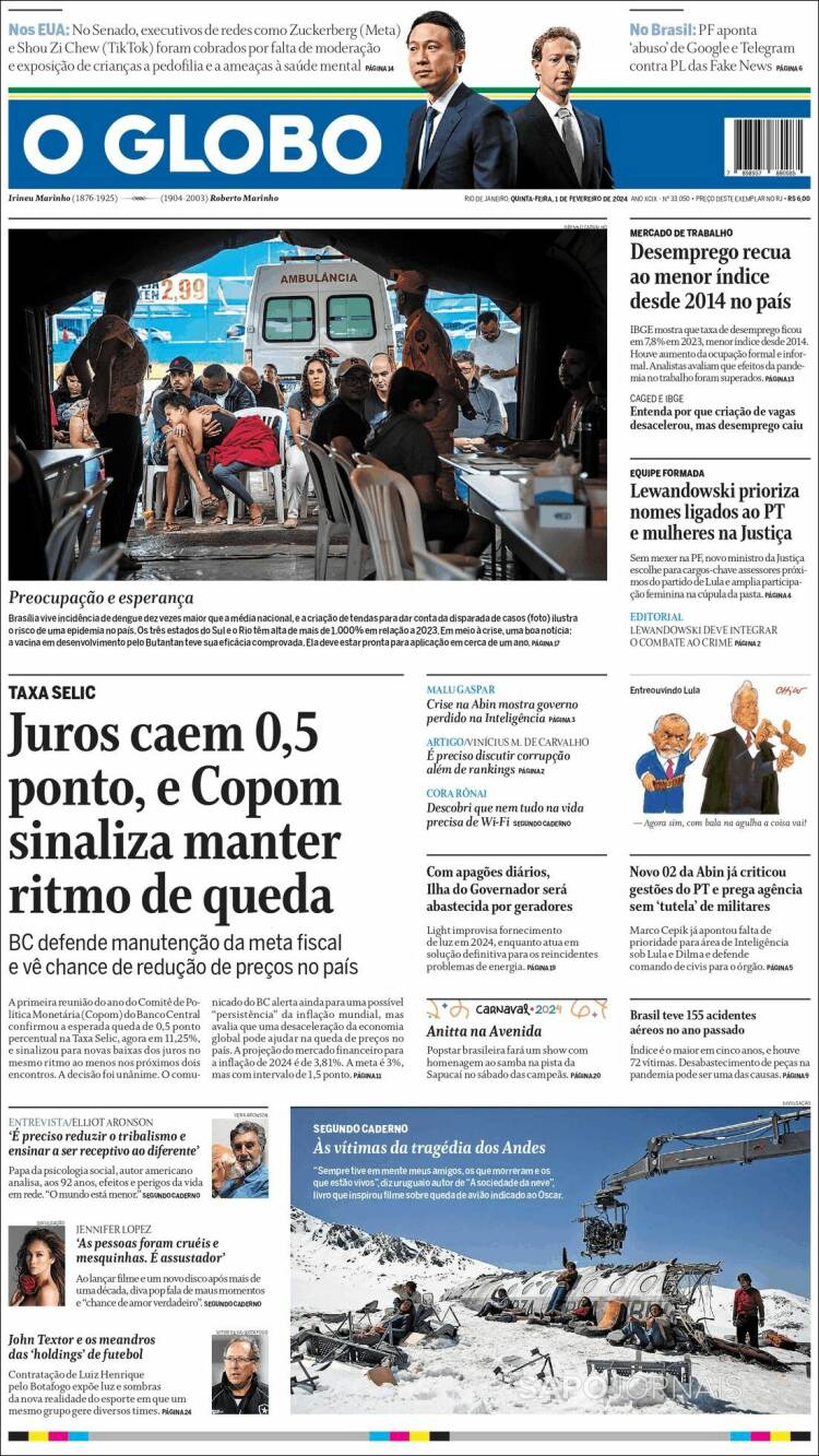 Portada de O Globo (Brasil)