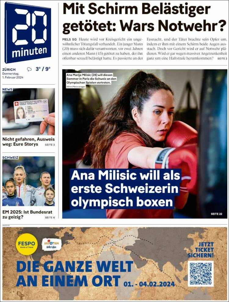 Portada de 20Minuten - Zürich (Suiza)