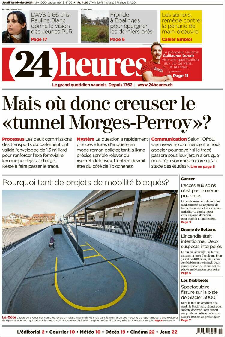 Portada de 24 Heures (Suiza)