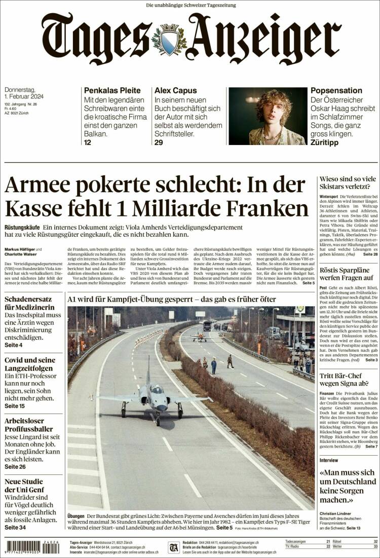 Portada de Tages-Anzeiger (Suiza)