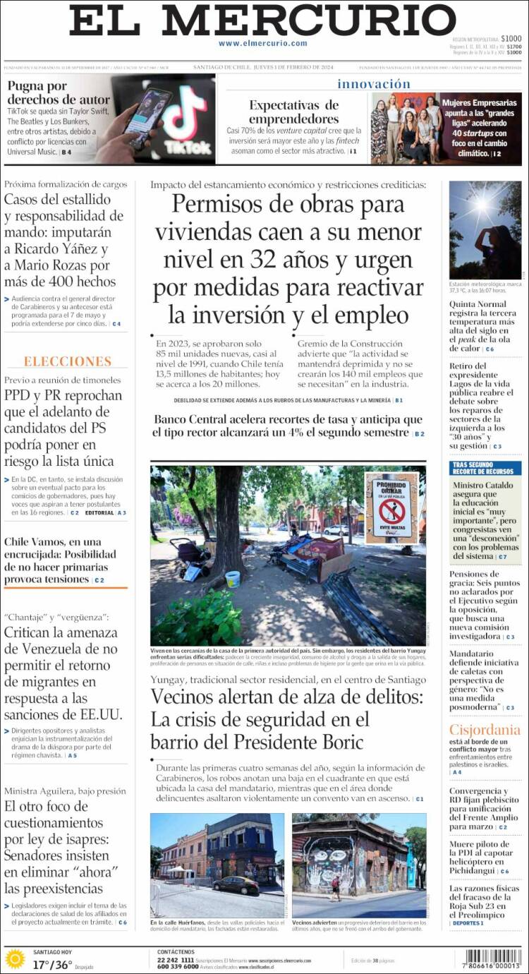 Portada de El Mercurio (Chile)