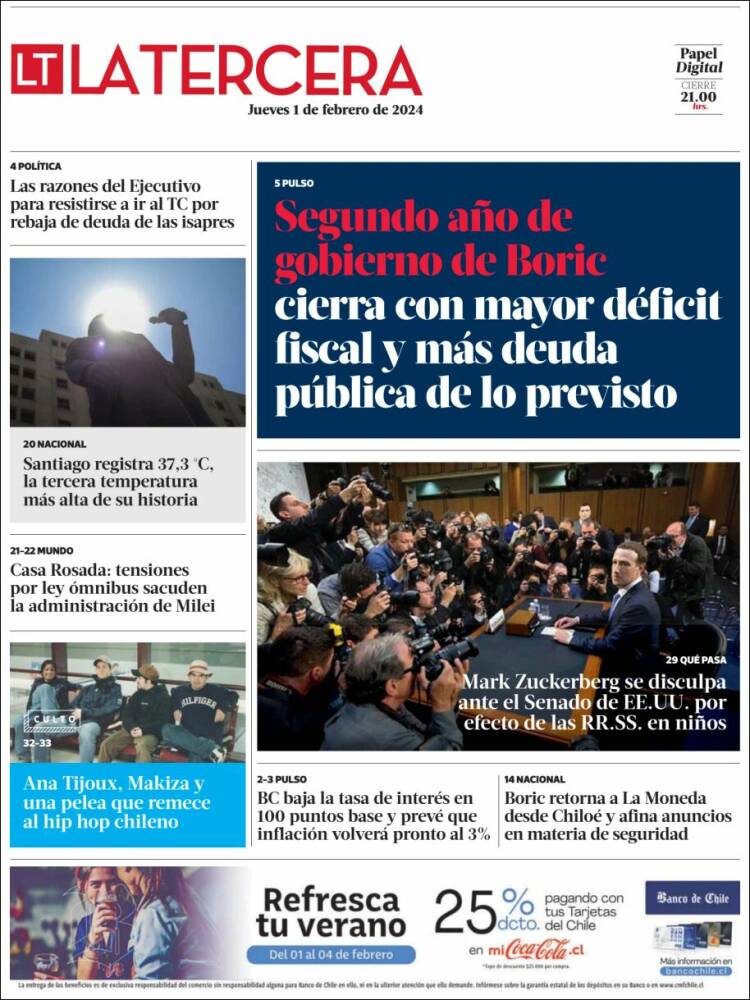 Portada de La Tercera (Chile)