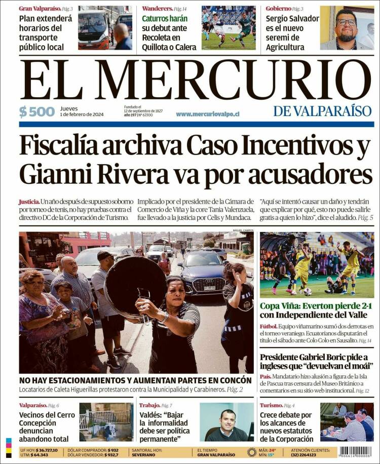 Portada de Mercurio de Valparaiso (Chile)