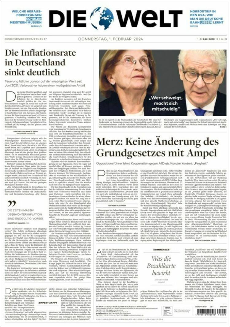 Portada de Die Welt (Alemania)