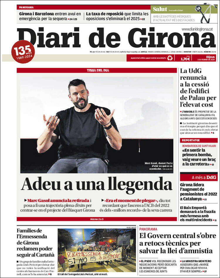 Portada de Diari de Girona (Espa&ntilde;a)