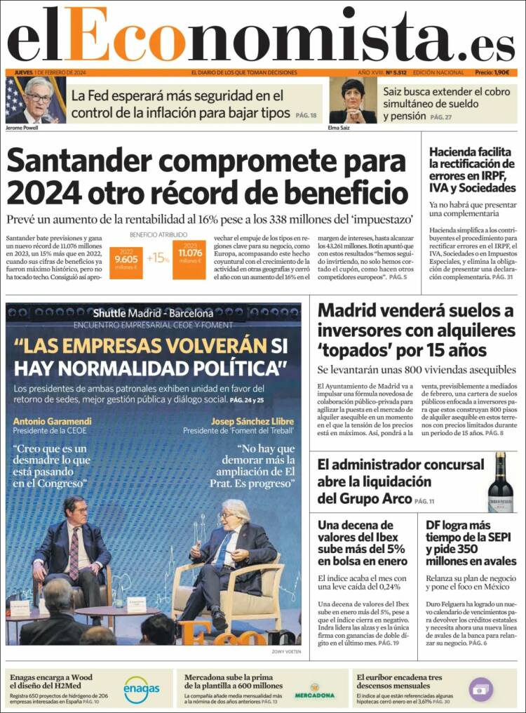 Portada de El Economista (Espa&ntilde;a)