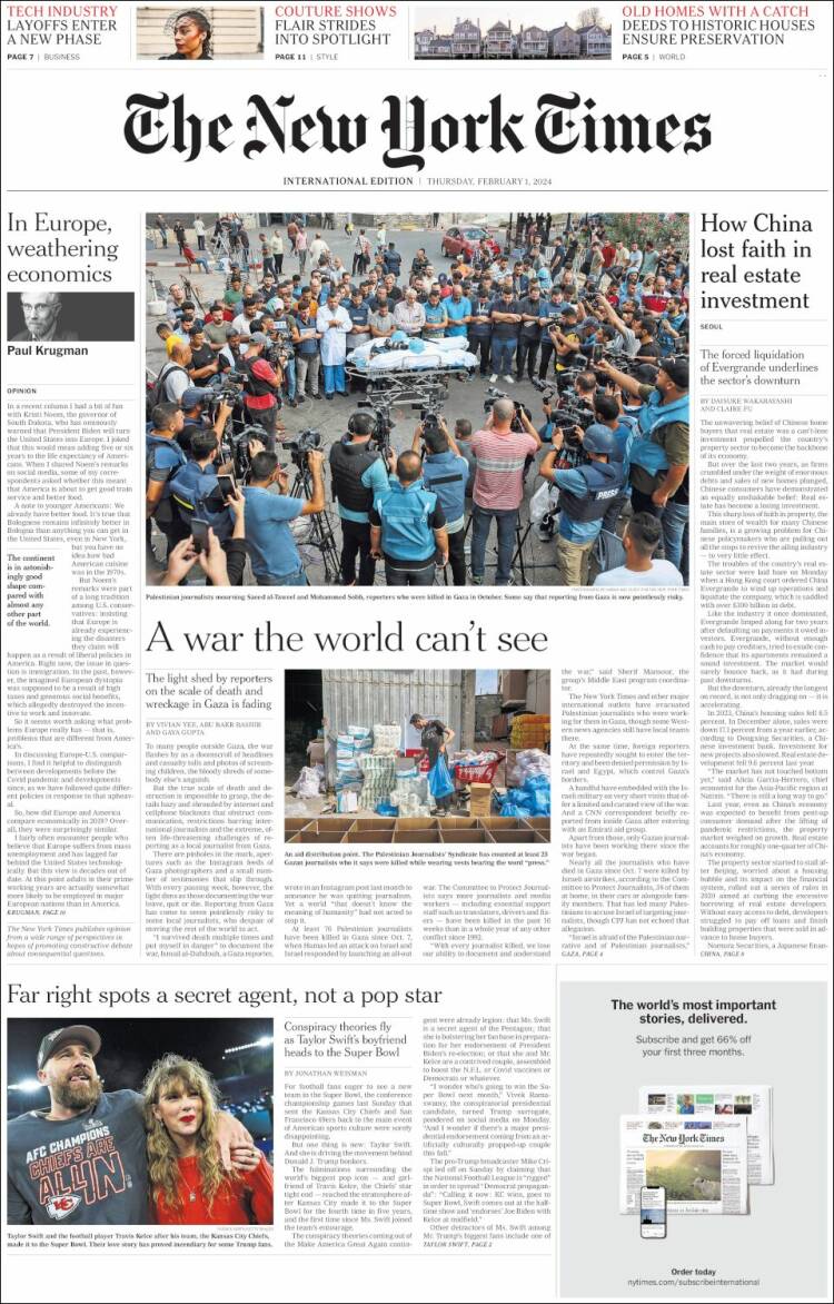 Portada de International New York Times (Europa)