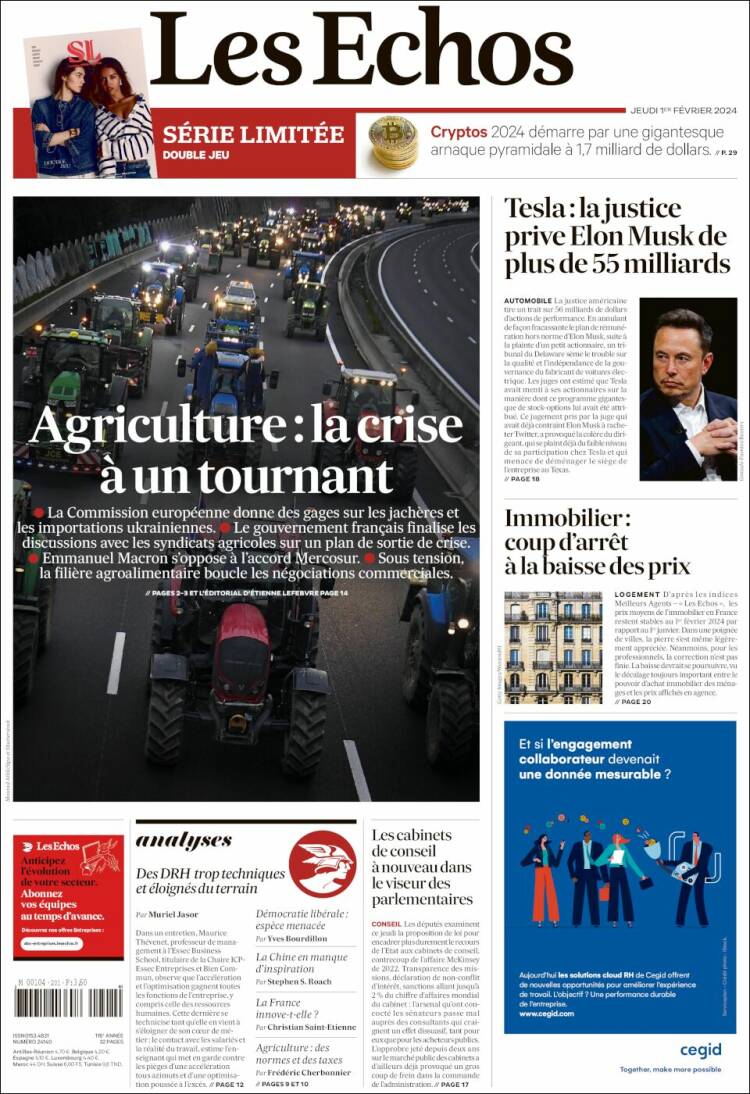 Portada de Les Echos (Francia)