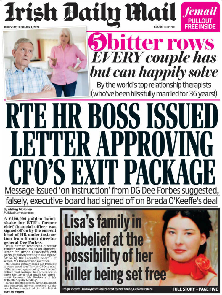 Portada de Irish Daily Mail (Irlanda)