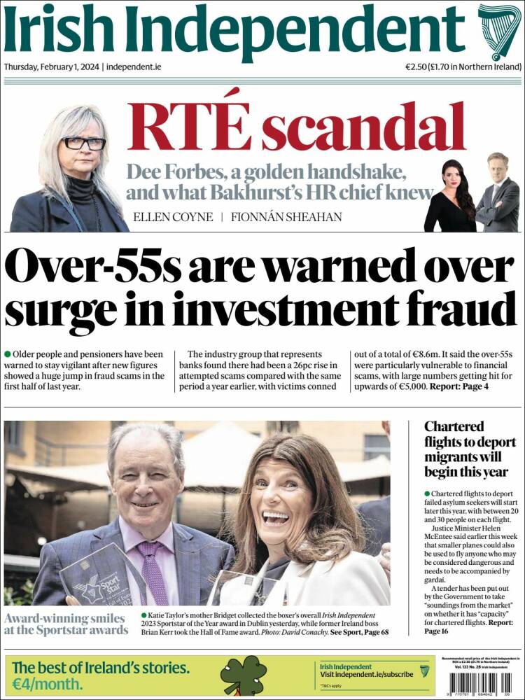 Portada de Irish Independent (Irlanda)