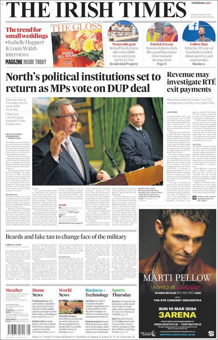 Portada de Irish Times (Irlanda)