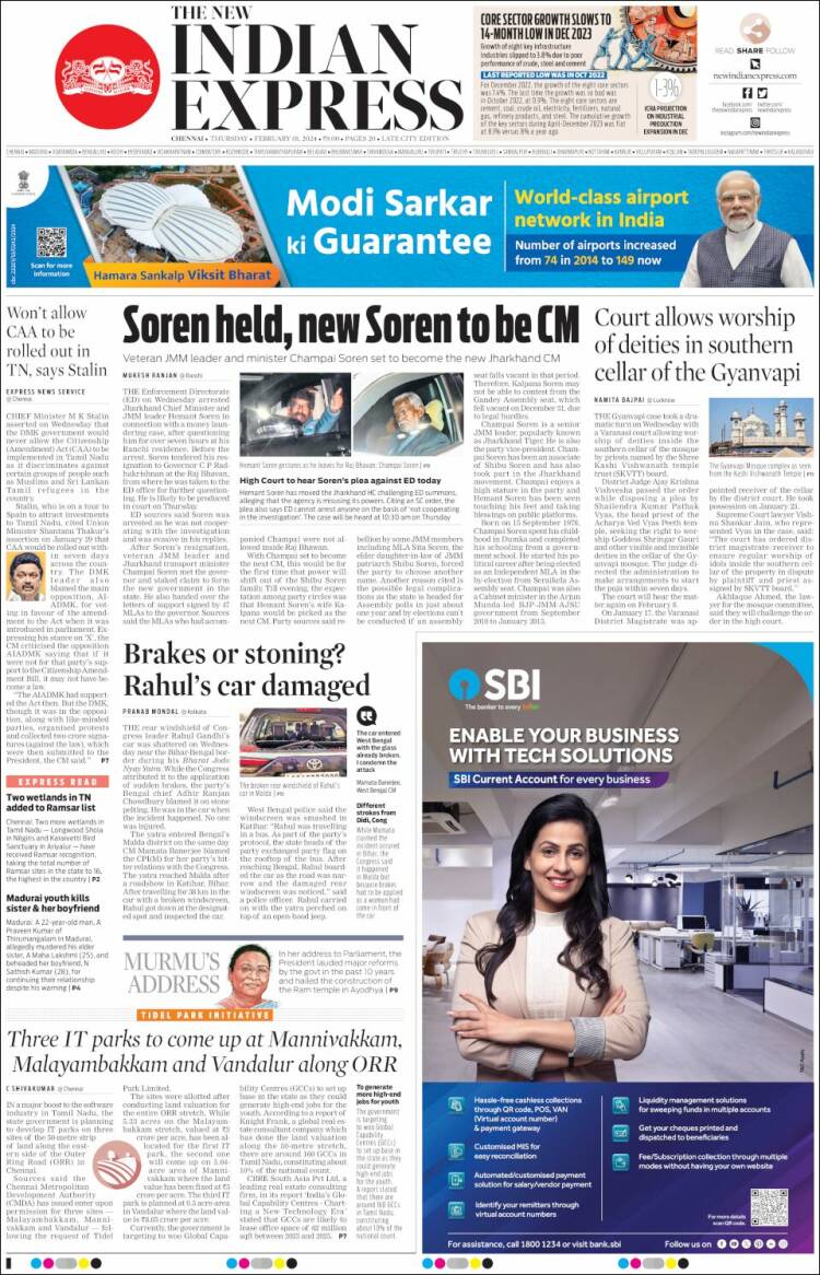 Portada de New Indian Express (India)