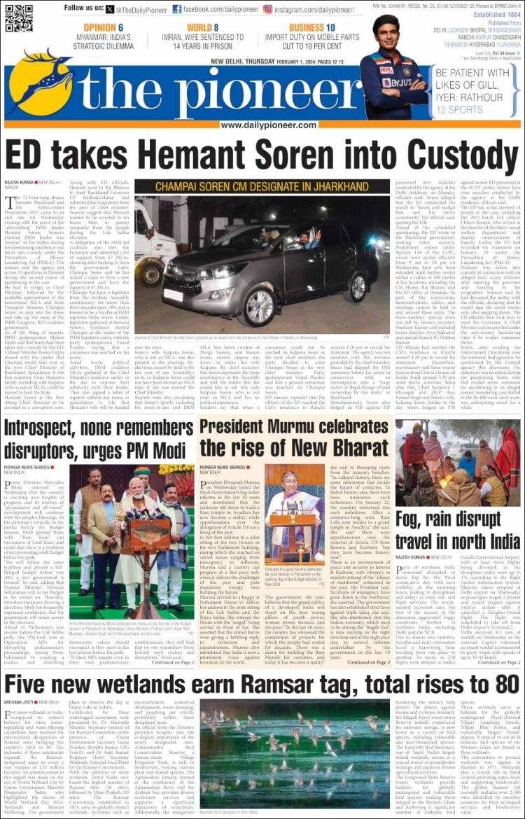 Portada de The Pioneer (India)