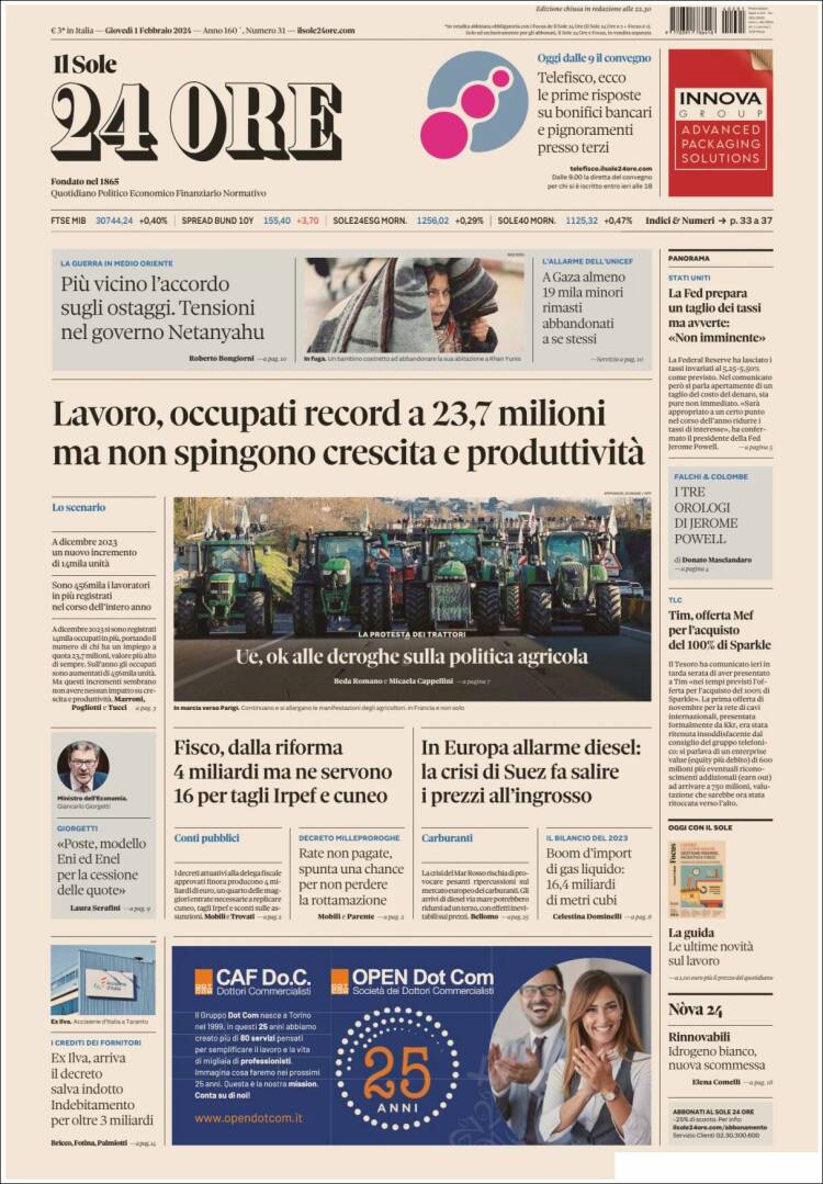 Portada de Il Sole 24 ORE (Italia)