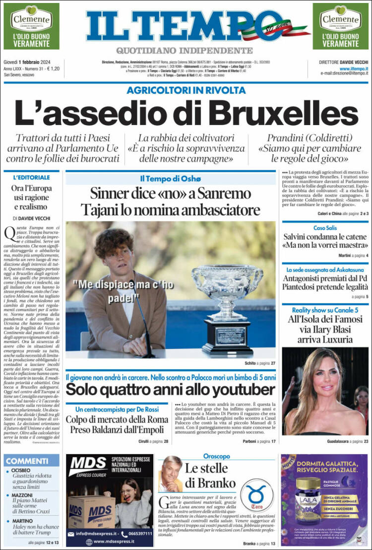 Portada de Il Tempo (Italie)