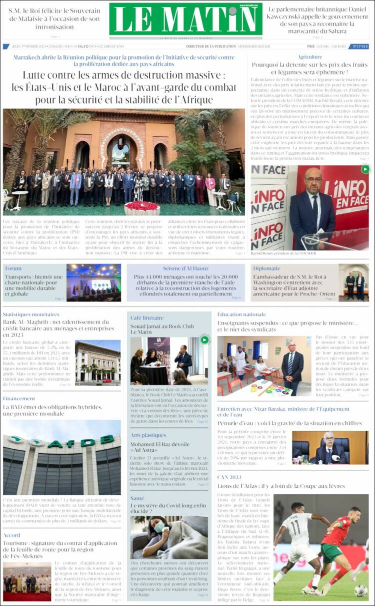 Portada de Le Matin (Marruecos)