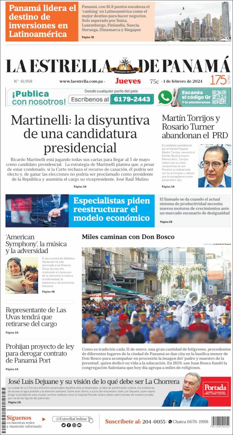 Portada de La Estrella de Panamá (Panam&aacute;)