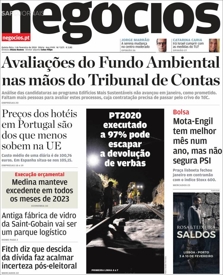 Portada de Jornal de Negócios (Portugal)