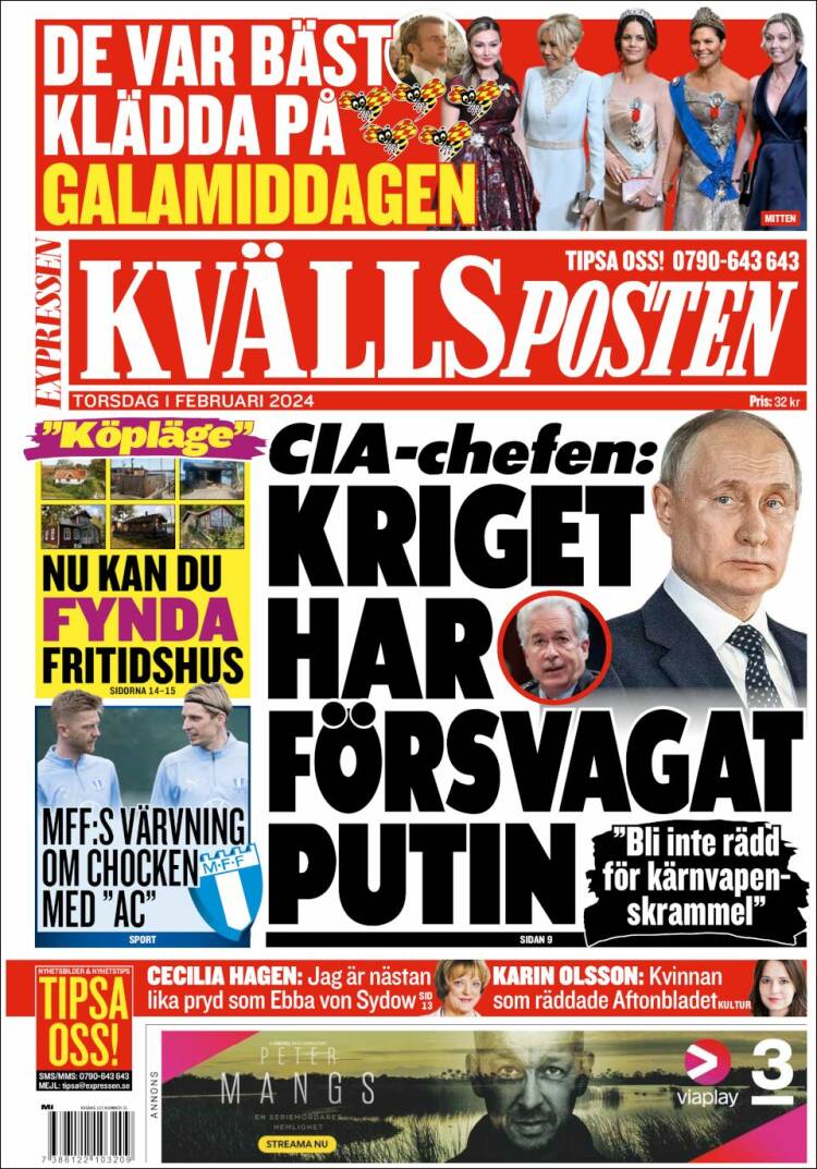 Portada de Kvällsposten (Suecia)