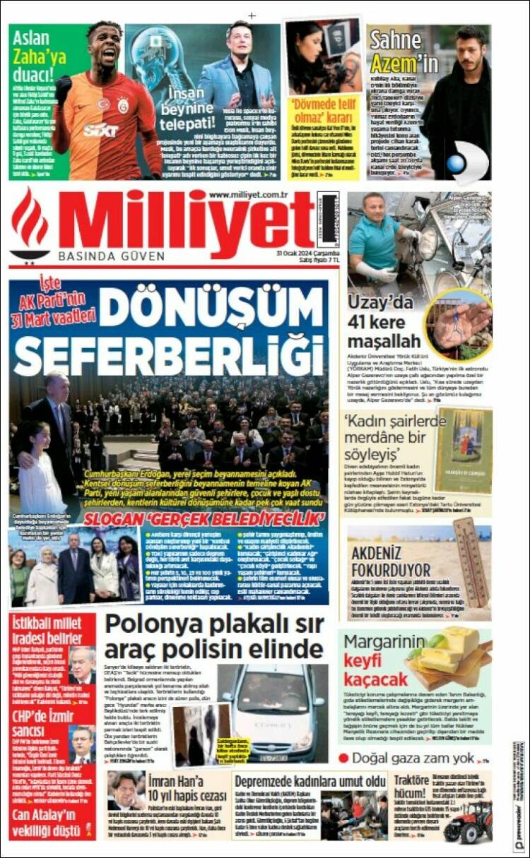 Portada de Milliyet (Turqu&iacute;a)