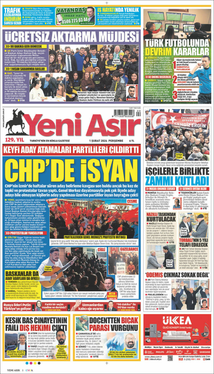 Portada de Yeni Asır (Turqu&iacute;a)