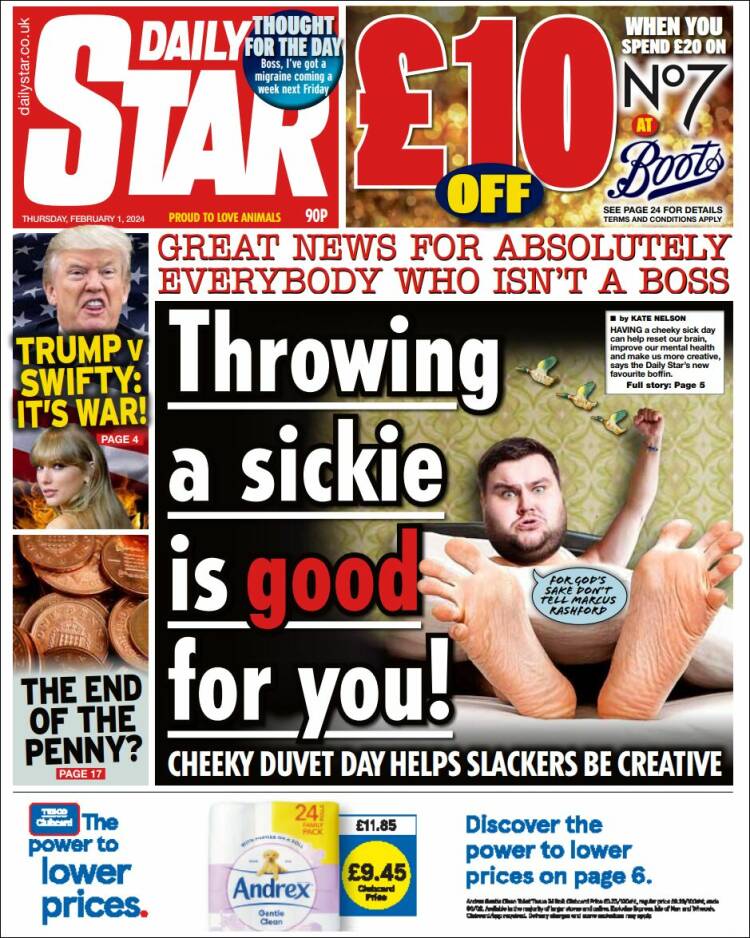 Portada de Daily Star (Reino Unido)
