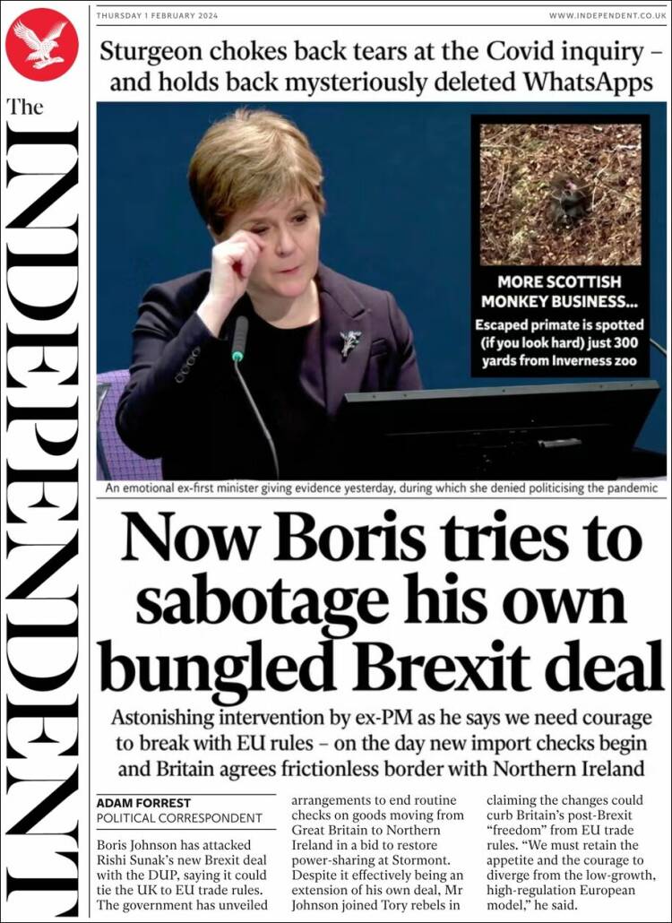 Portada de The Independent (Reino Unido)