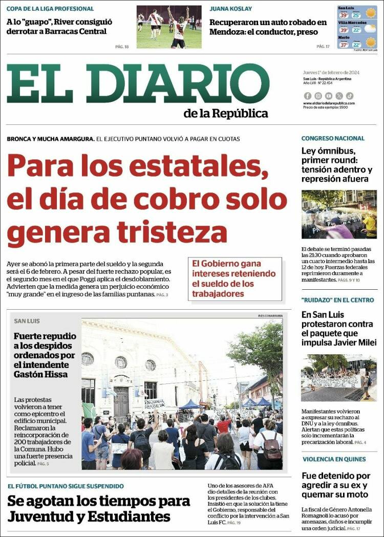 Portada de Diario de la República (Argentina)