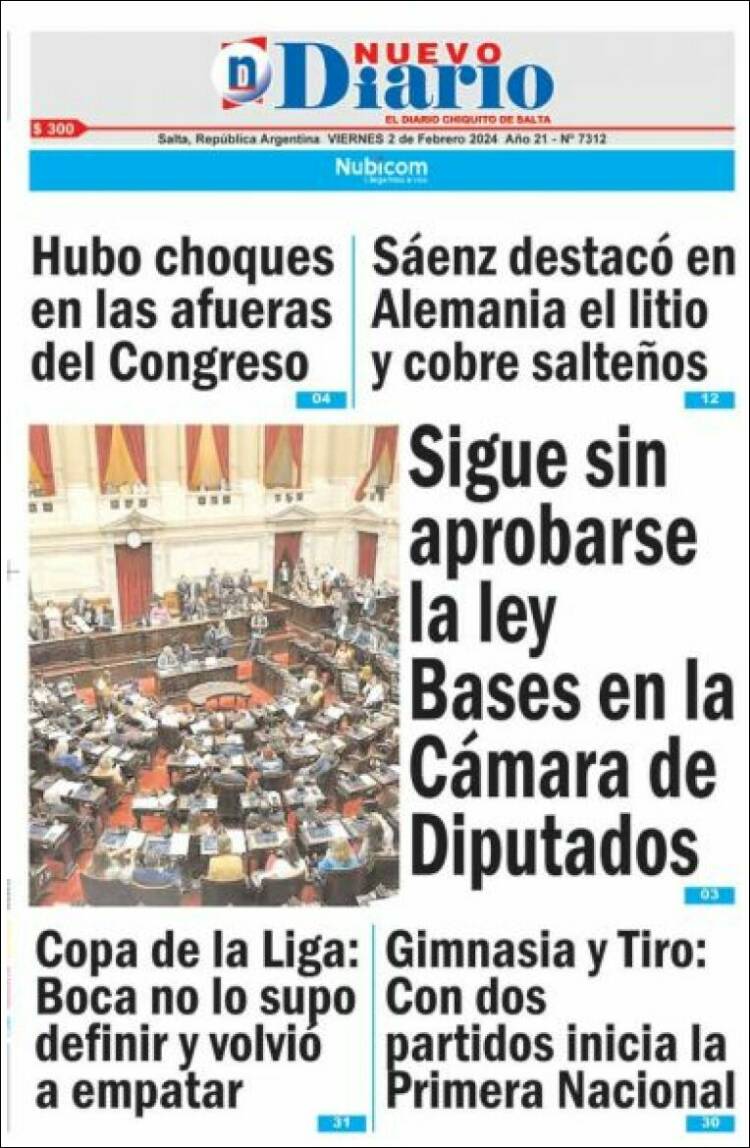 Portada de Nuevo Diario de Salta (Argentina)