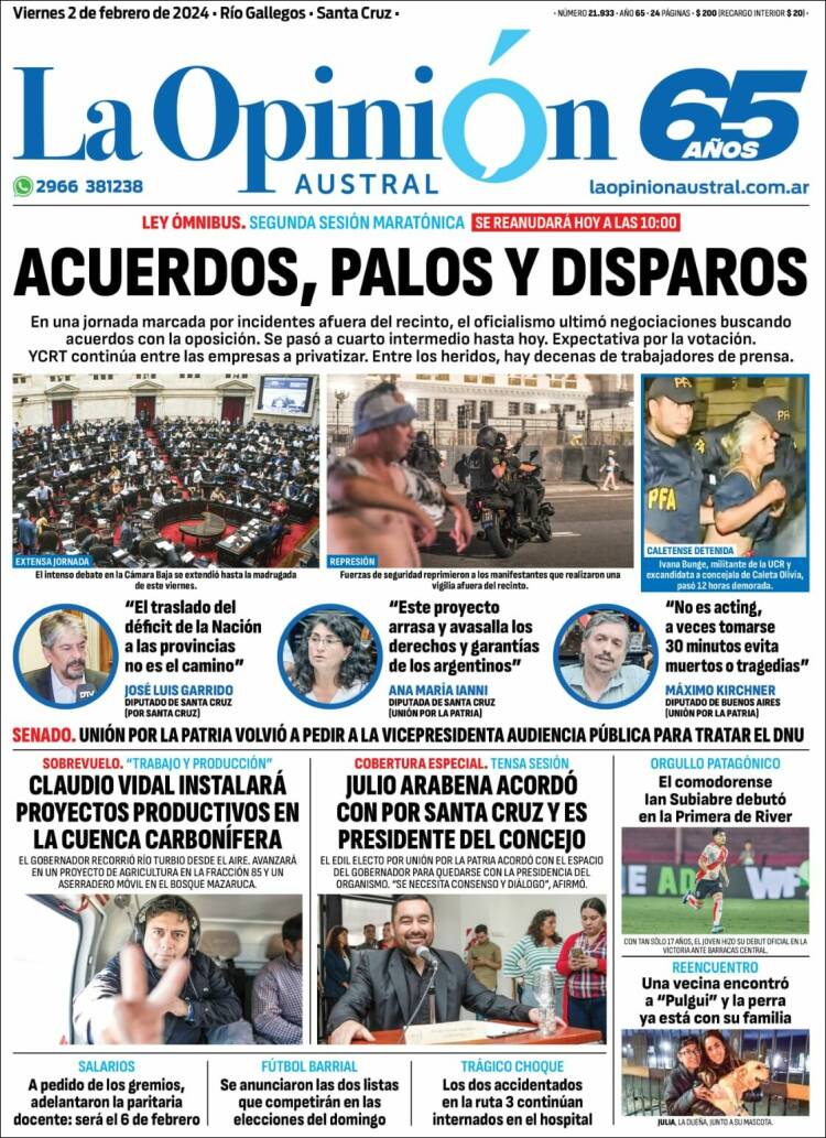 Portada de La Opinión Austral (Argentina)