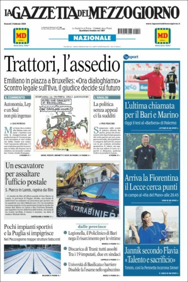Portada de La Gazzetta del Mezzogiorno (Italia)