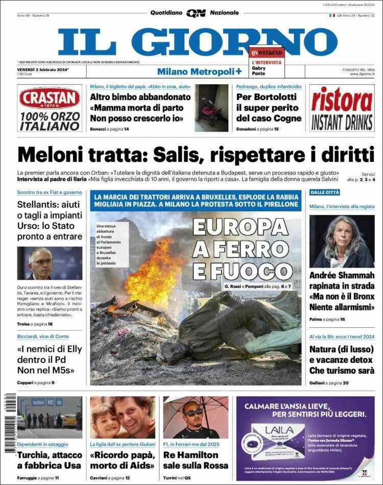 Portada de Il Giorno (Italia)