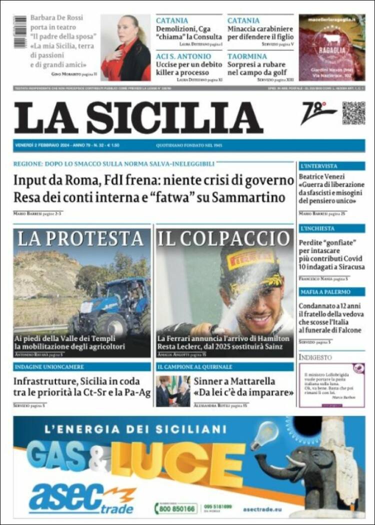 Portada de La Sicilia (Italia)