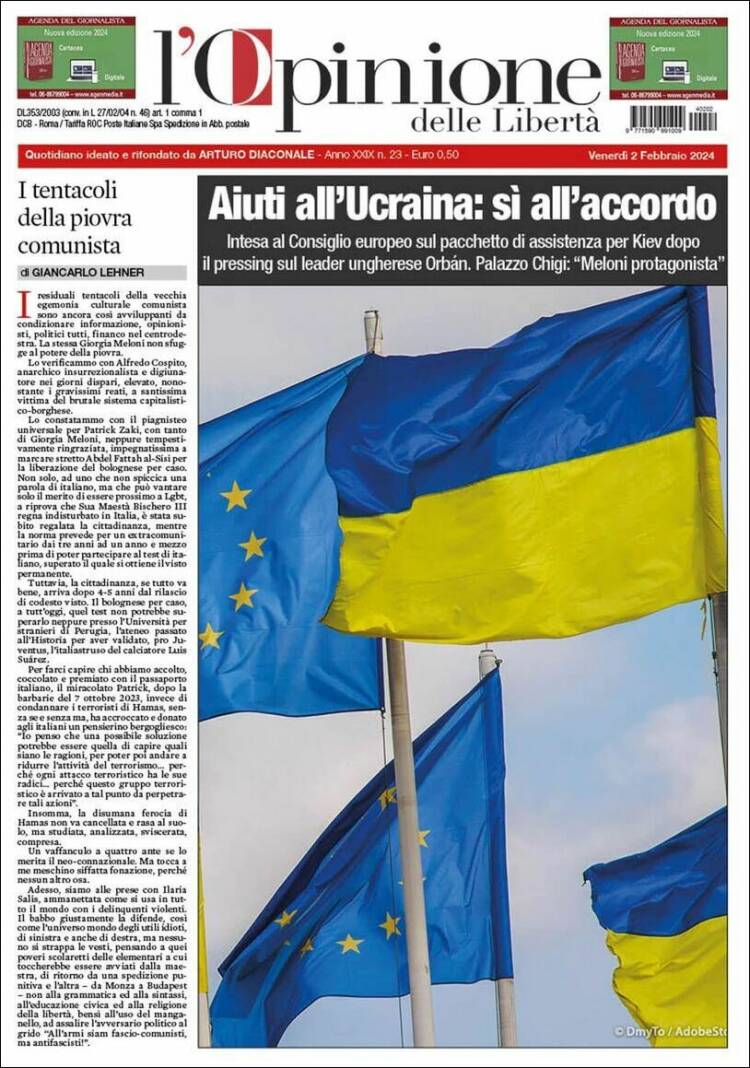 Portada de L'Opinione  delle Libertà (Italia)
