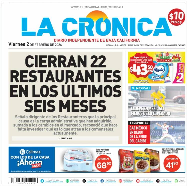 Portada de La Crónica de Baja California (México)