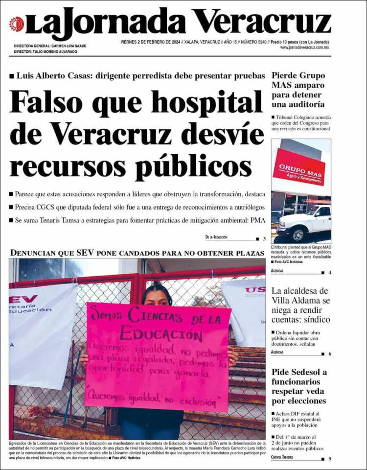 Portada de La Jornada Veracruz (M&eacute;xico)