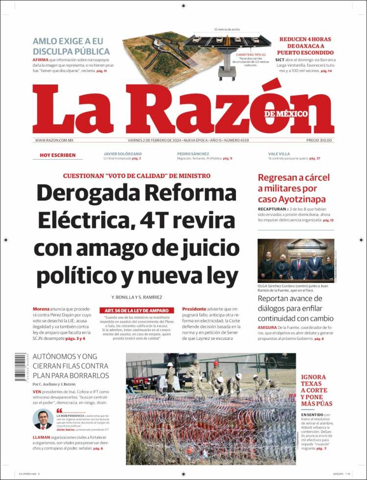 Portada de La Razón (M&eacute;xico)