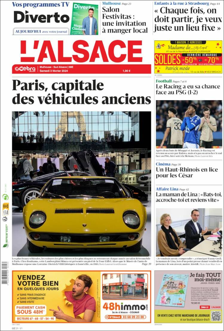 Portada de Journal L'Alsace (Francia)