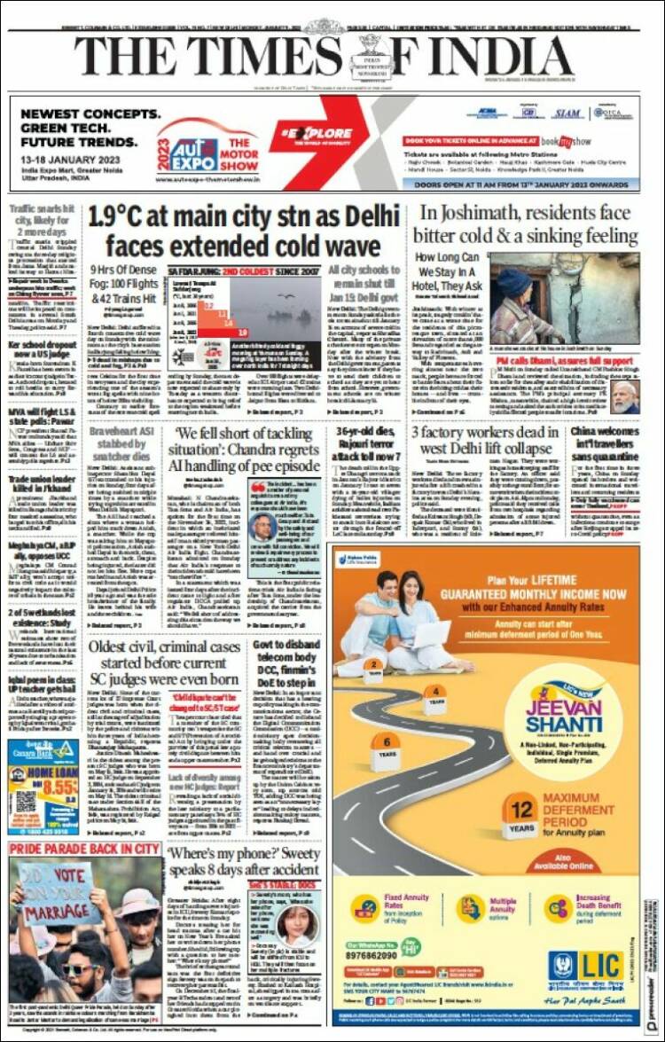 Portada de The Times of India (India)