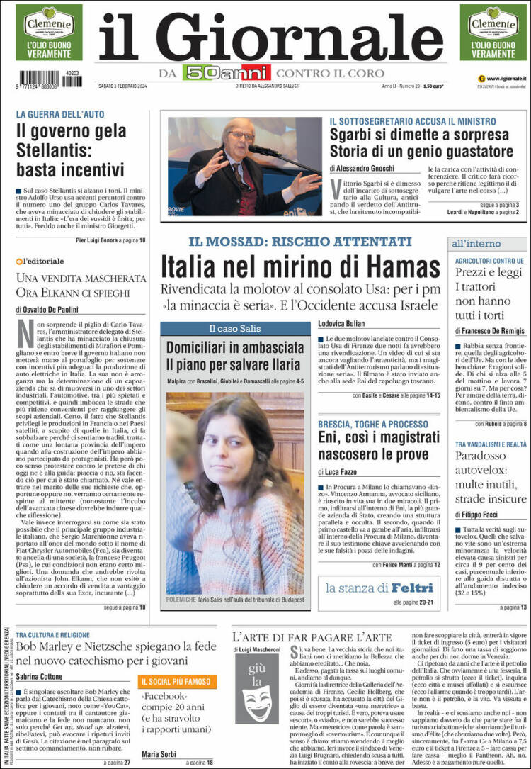 Portada de il Giornale (Italia)