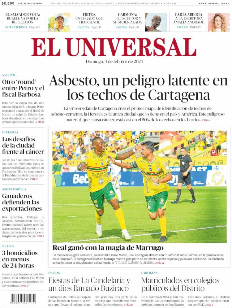 Portada de El Universal (Colombia)