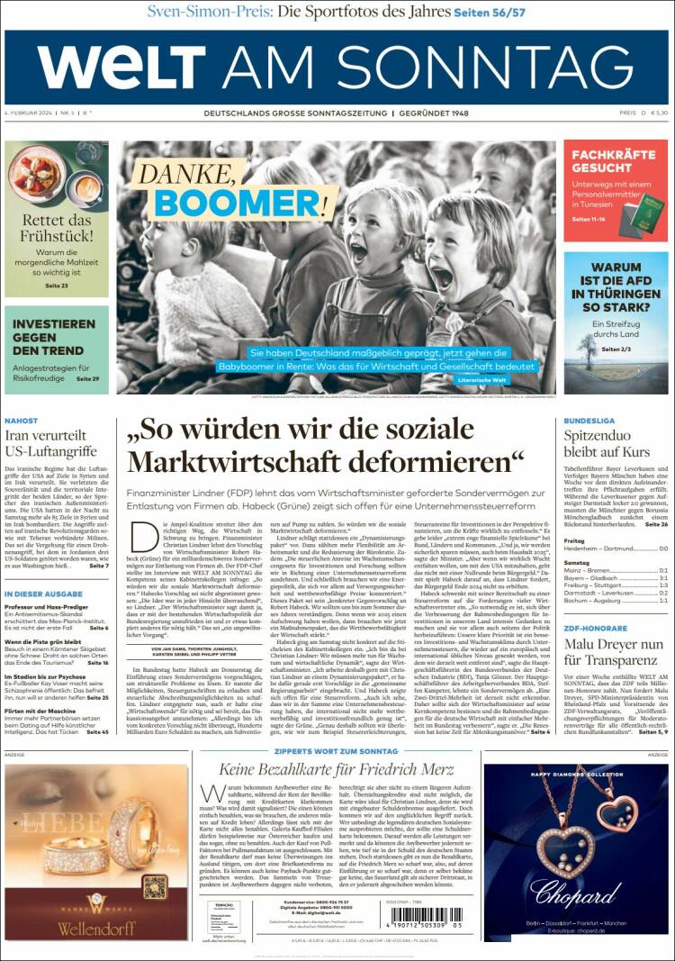 Portada de Die Welt (Alemania)